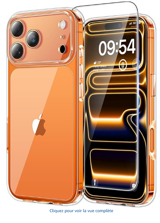 TAURI Coque pour iPhone 17 Pro Max avec Verre Trempé,Protection Totale de la Caméra, Protection Militaire, Coque Bumper Transparente Antichoc - Transparent