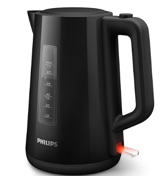 Philips Series 3000 Bouilloire, 1,7 l Couvercle à ressort, Élément chauffant plat, Voyant lumineux, Filtre amovible, Multiples systèmes de sécurité, Noir (HD9318/20)